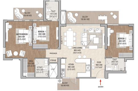 3 BHK floor plan at Arkade Evoke Bangur Nagar