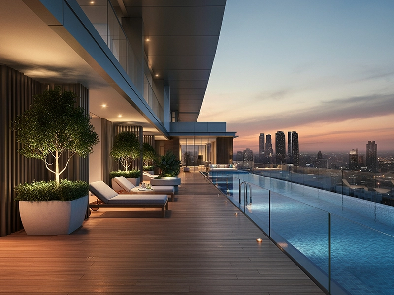 Sun deck and lounge zone at Arkade Evoke